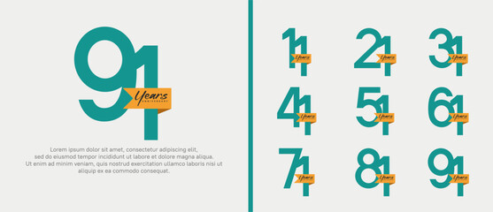 anniversary logotype set. vector design green color with orange ribbon can be use for celebration event