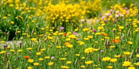 Obraz premium Vibrant yellow daffodil flowers swaying in a beautiful field under the bright sun, blooming, spring