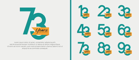 anniversary logotype set. vector design green color with orange ribbon can be use for celebration event