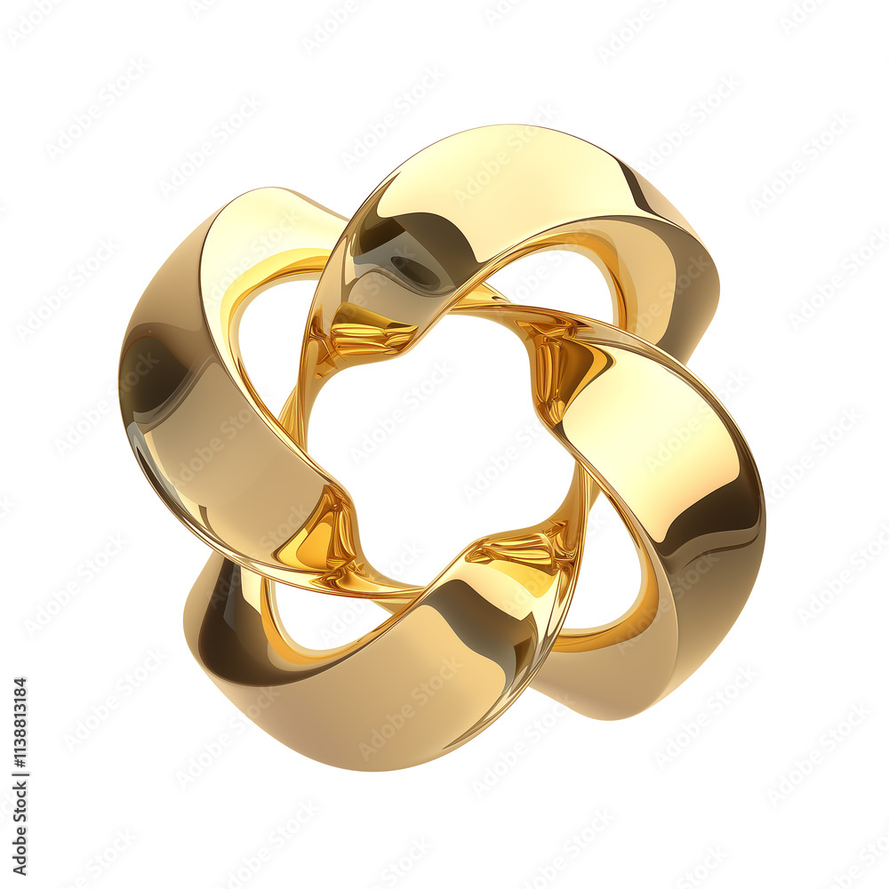 Aufkleber 3d metallic gold knot with smooth, reflective surface on transparency background