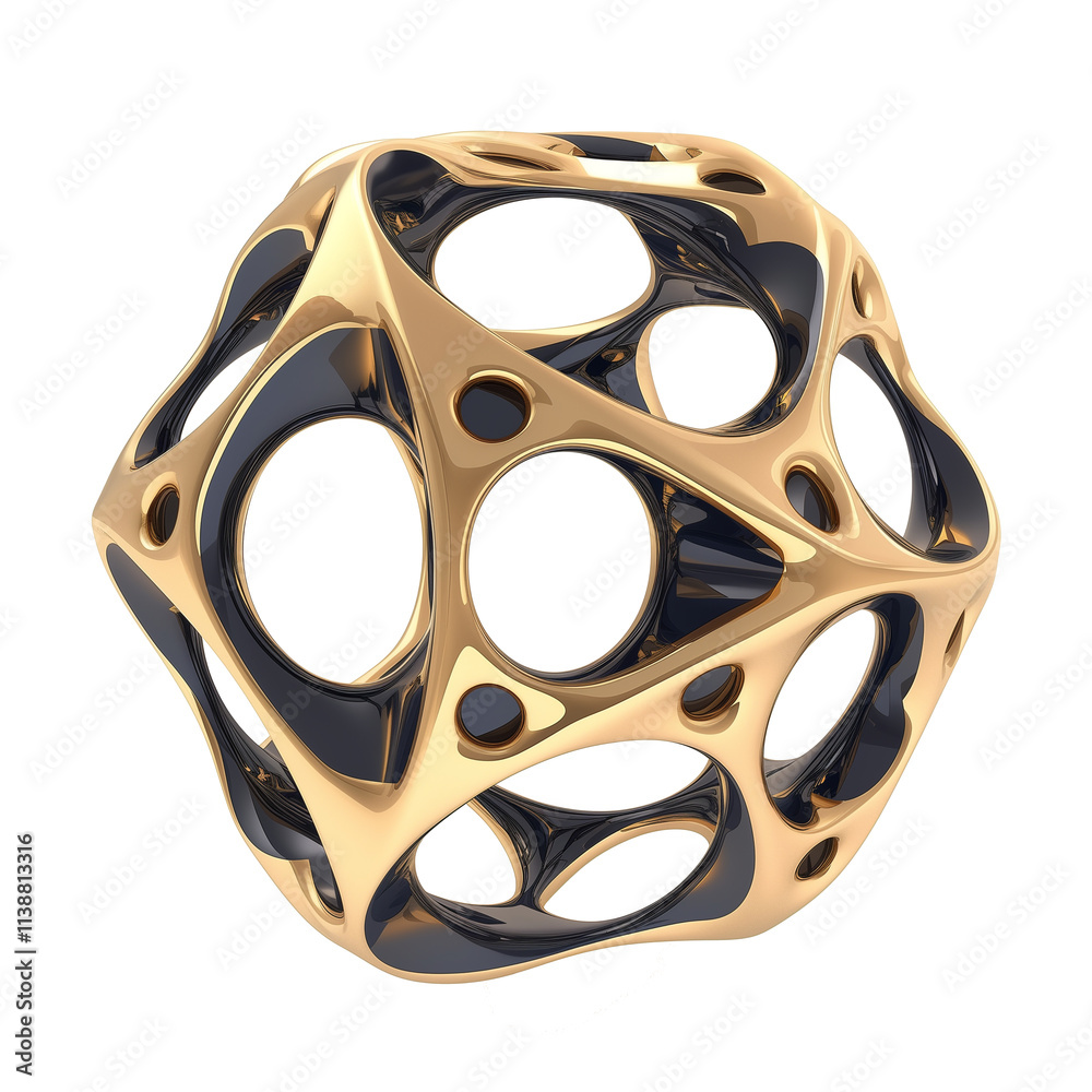 Poster 3d metallic geometric shape with intricate cutouts and reflective surface