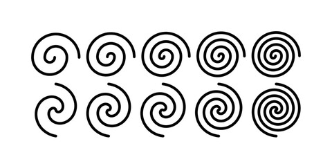 Spiral Circle Linear Icons. Vector Swirl Logo Shape. Hypnotic Psychedelic Simple Symbol. Abstract Black Whirlpool