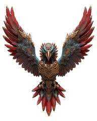 Fototapeta premium Intricate 3D render of Garuda icon with vibrant red and gold details