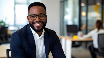 Fototapeta premium Cheerful African American businessman in an office