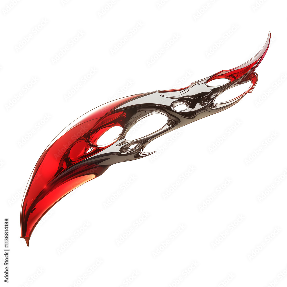 Poster Metallic crimson and chrome abstract flame design with dynamic curves