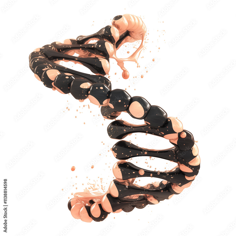 Poster metallic salmon and gold dotted helix twists dynamically on transparency background