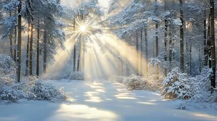 Rays in winter forest