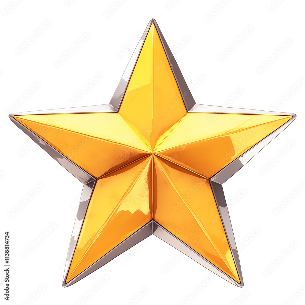 Poster shiny metallic yellow and chrome starburst isolated on transparency background