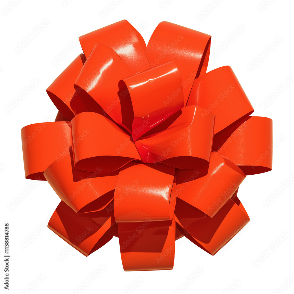 Poster vibrant red gift bow with glossy finish isolated on transparency background