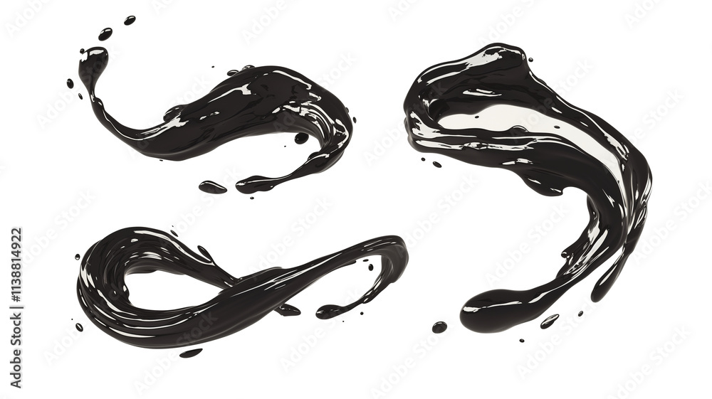 Poster Abstract black and white 3D shapes with high contrast and fluid design