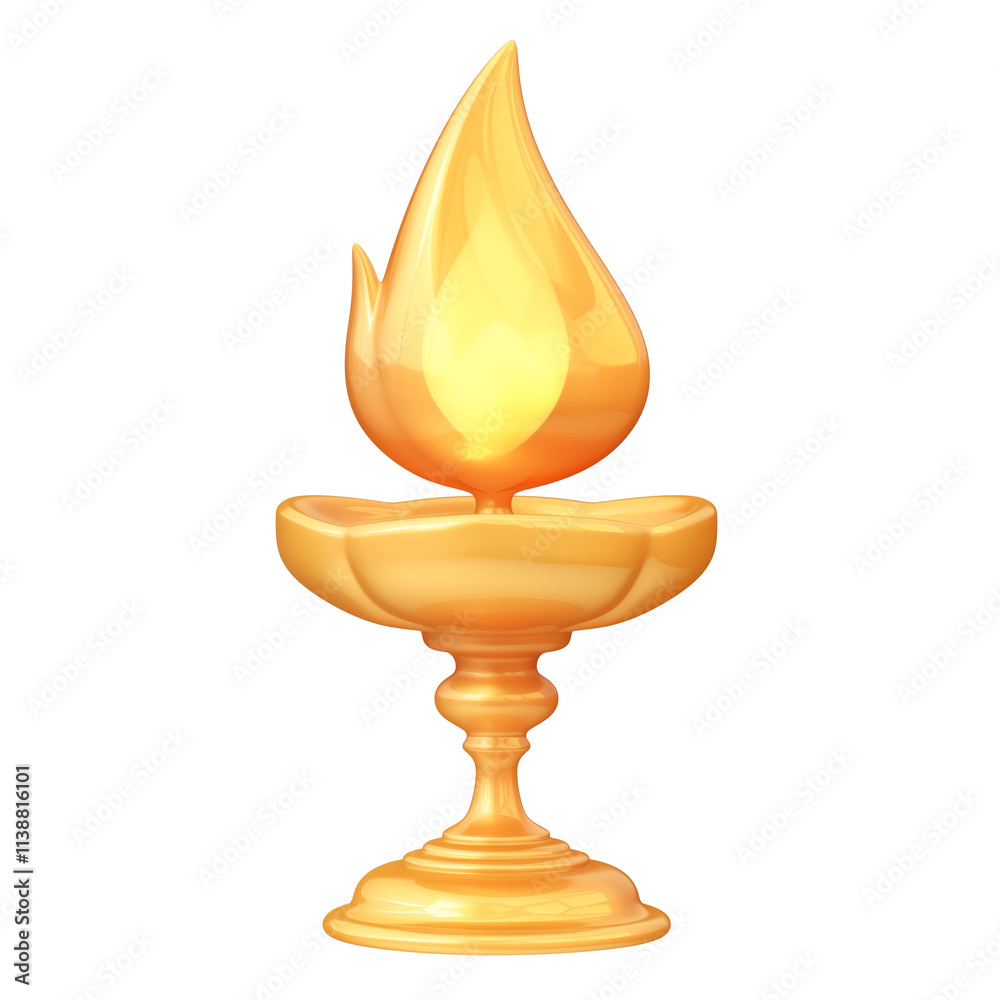 Poster Golden altar with glowing flame, isolated on transparency background