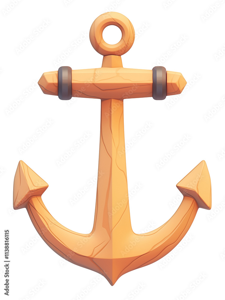 Poster 3d cartoon anchor icon with flat view, isolated on transparency background