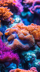 Fototapeta premium Vibrant Coral Reef Macro Photography: Orange and Purple Corals