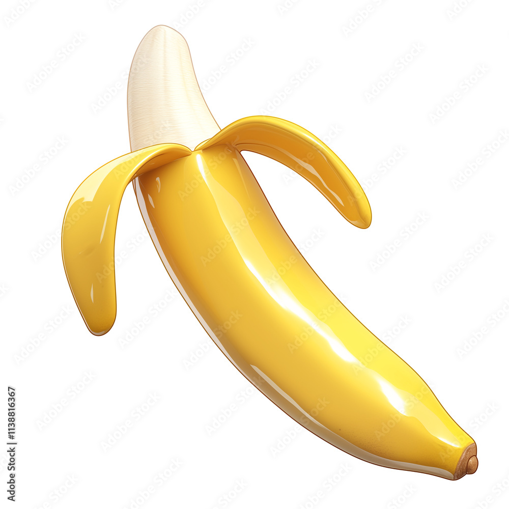 Poster 3d cartoon banana icon with peeled design on transparency background