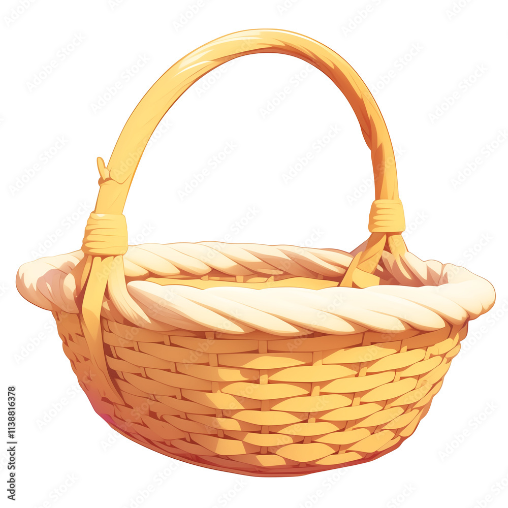 Poster 3d cartoon basket icon with flat view, isolated on transparency background