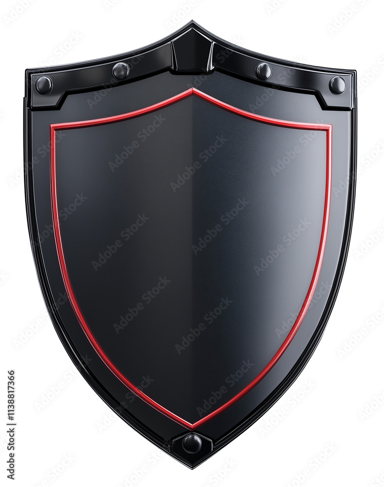 Poster sleek black shield with red outline, isolated on transparency background