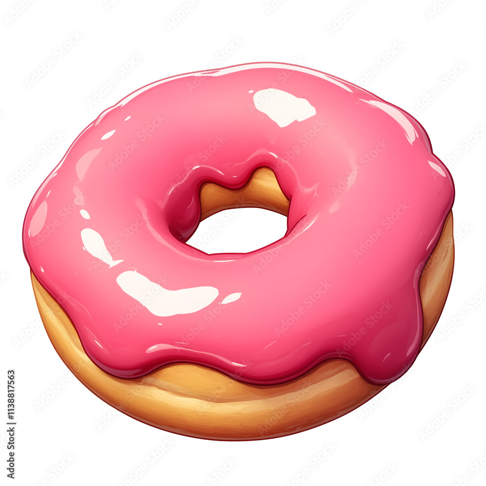 Poster pink frosted donut with glossy icing, isolated on transparency background