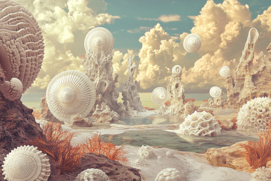 Surreal Coccolith Landscape: Digital Art of Whimsical Seascape