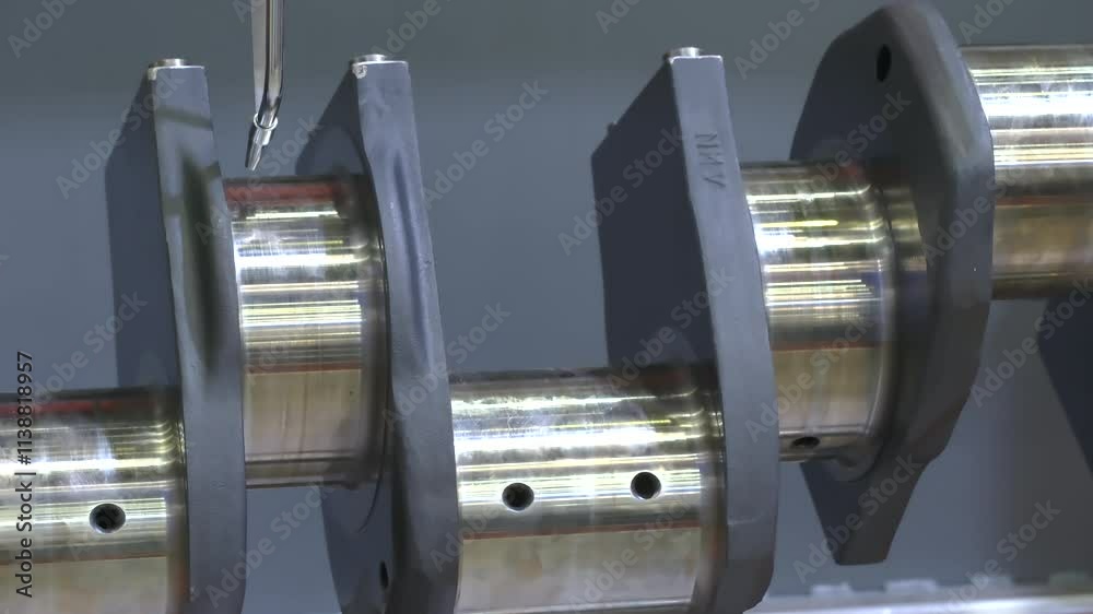 Poster the metal crankshaft of the engine rotates during testing and servicing