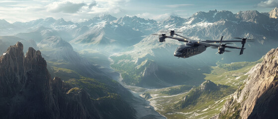 Tiltrotor Aircraft Mountain Flight: Cinematic 3D Rendering