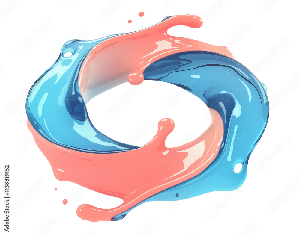 Poster Fluid holographic arc in sky blue and coral, creating dynamic 3D effect