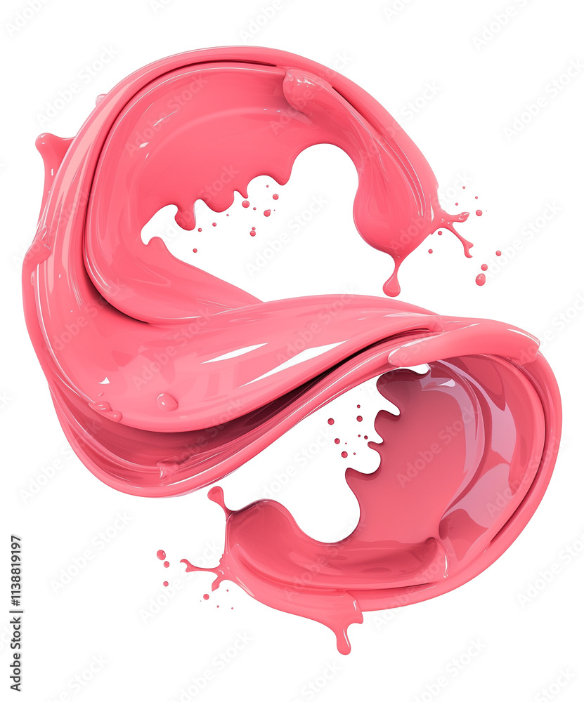 Poster fluid holographic curve in pink and silver with dynamic splash effect