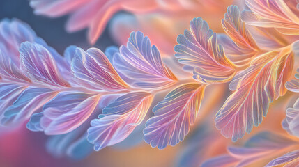 Fototapeta premium Pastel Plant, 3D Render, Feathery Leaves, Delicate Flora, Hyperrealistic Macro