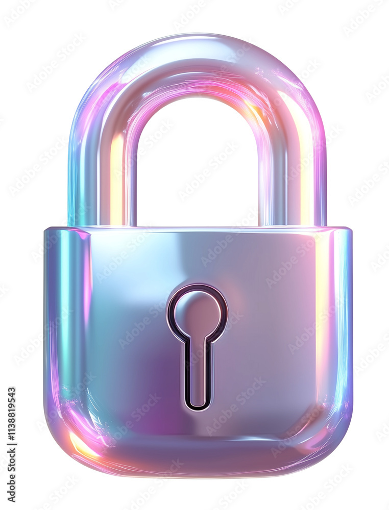 Poster 3d cartoon glowing lock with flat view, isolated on transparency background