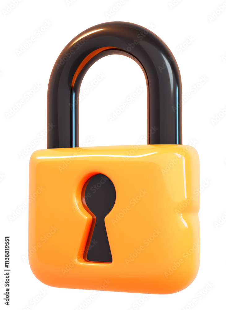 Poster 3d cartoon glowing lock with flat view isolated on transparency background
