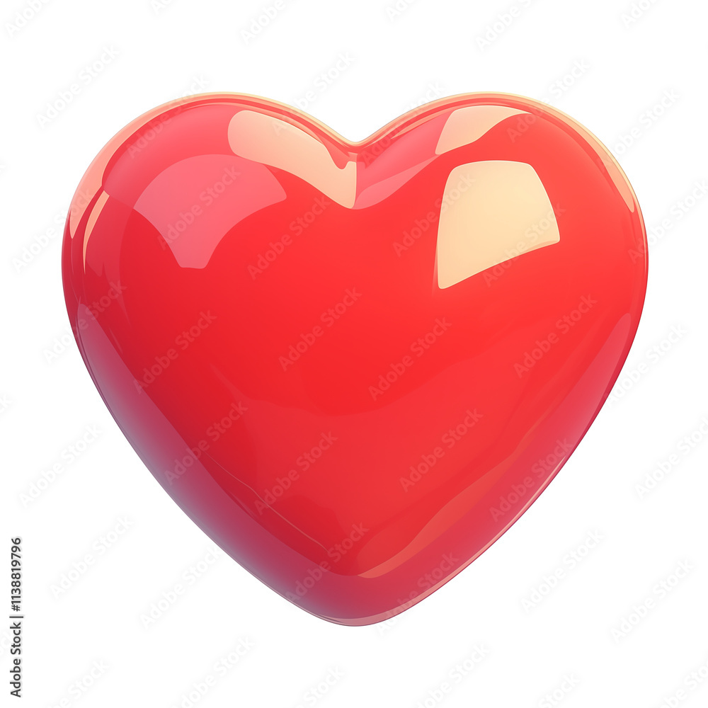 Poster shiny red 3D heart icon with glossy finish isolated on transparency background