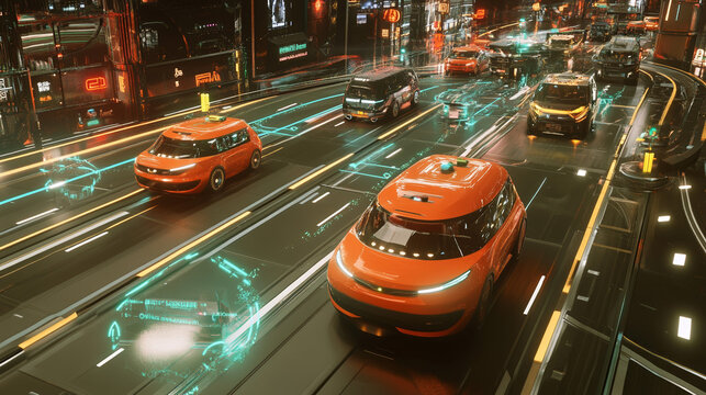 Futuristic Cityscape Autonomous Vehicles Communication Protocols