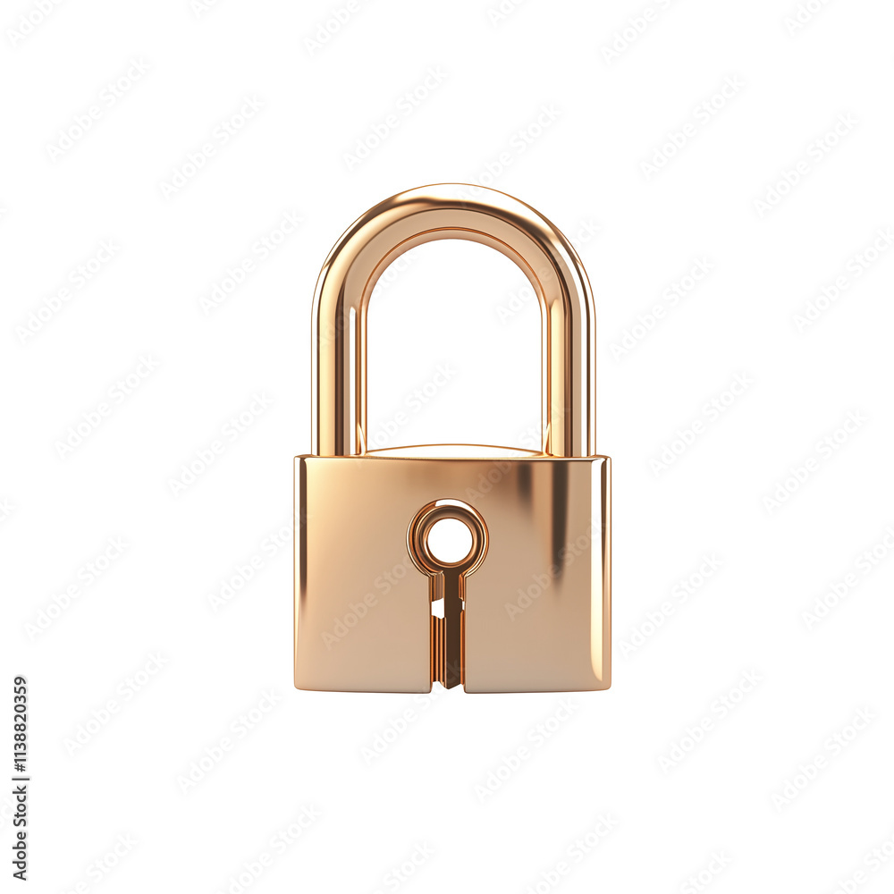 Poster shiny gold padlock with keyhole, isolated on transparency background
