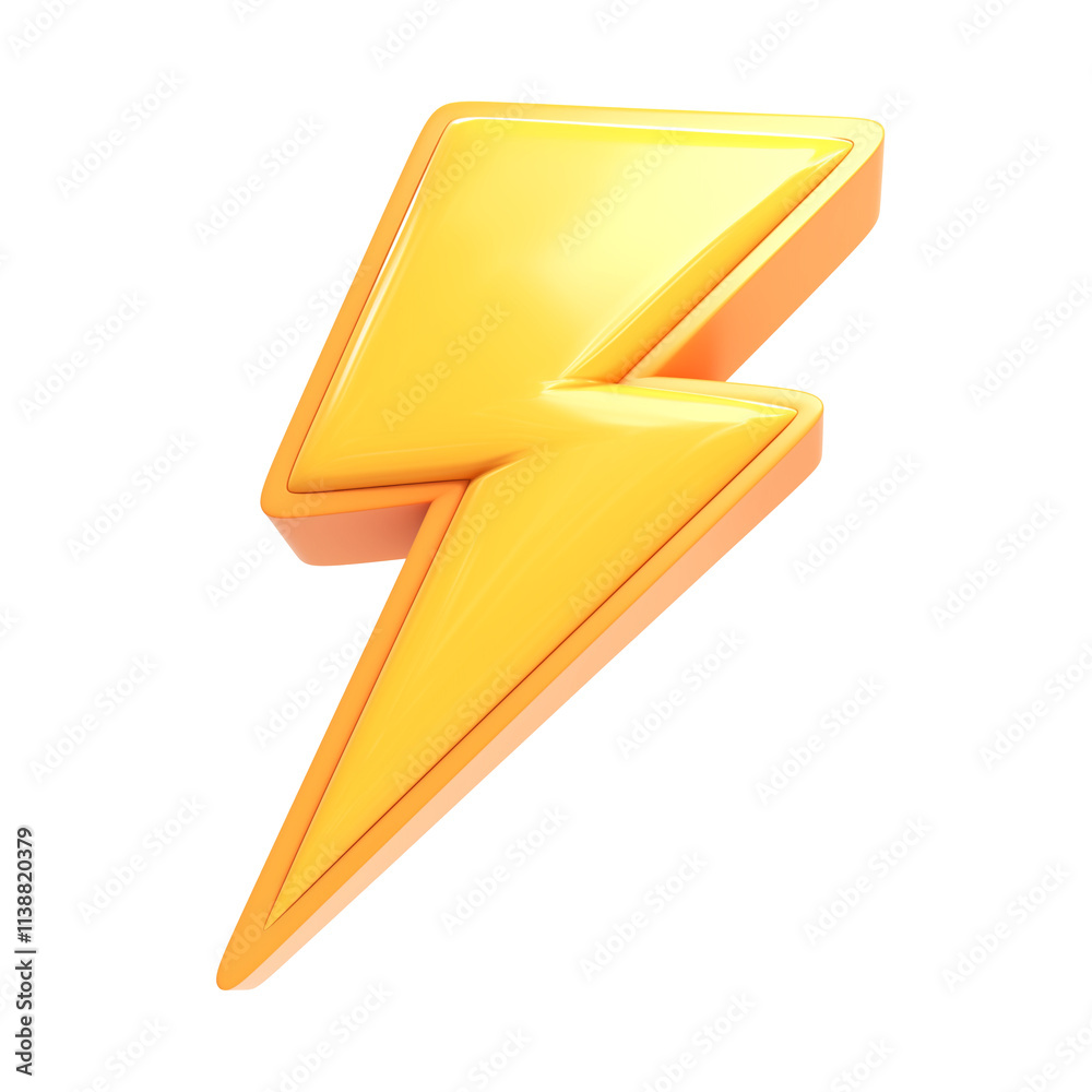 Poster 3D cartoon lightning bolt icon with shiny, flat design on transparency background