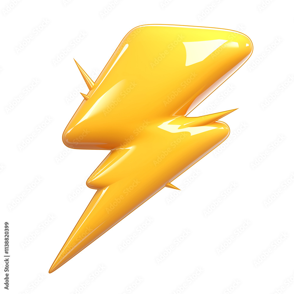 Poster shiny yellow 3d lightning bolt icon on transparency background