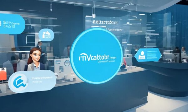 Modern office space with collaborative workstations and people.