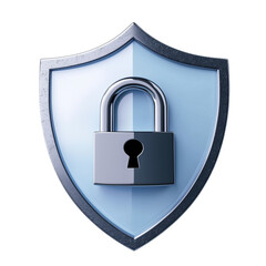3D cartoon lock inside shield symbolizes security and protection