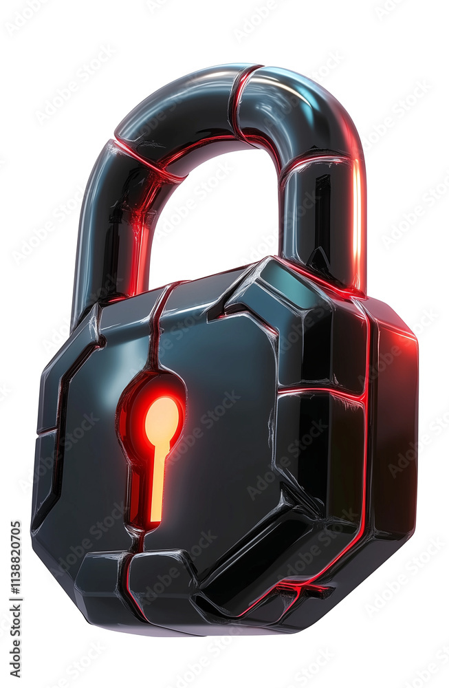 Poster 3d cartoon lock with glowing effect, featuring flat view and isolated design