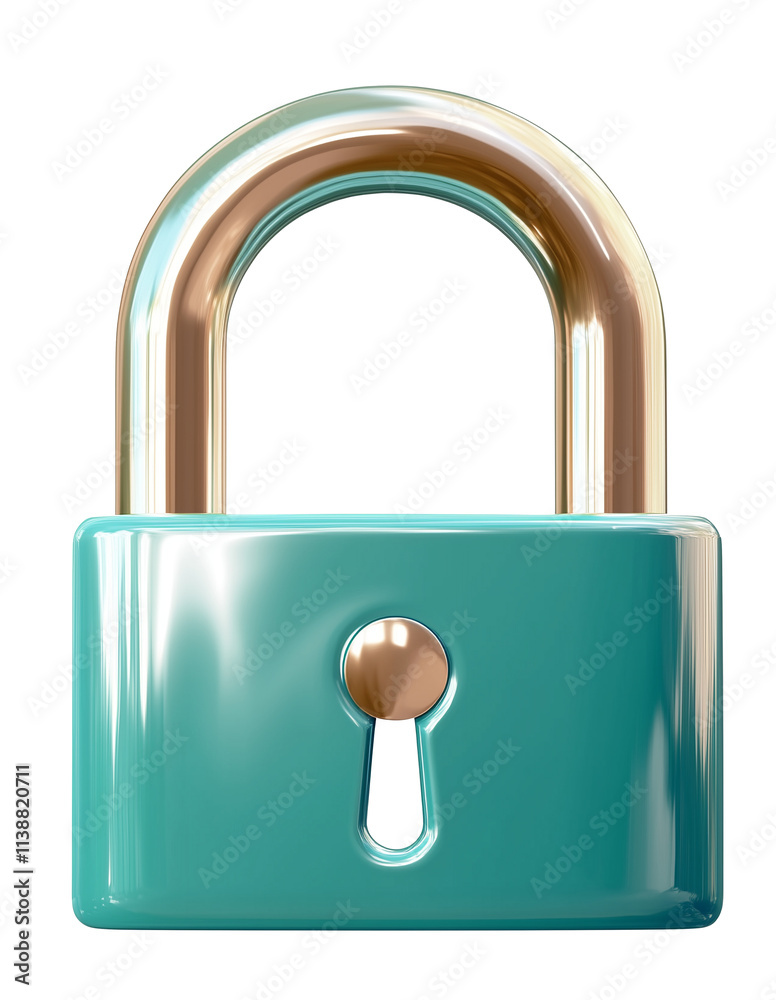 Poster shiny 3d cartoon lock with digital overlay, isolated on transparency background