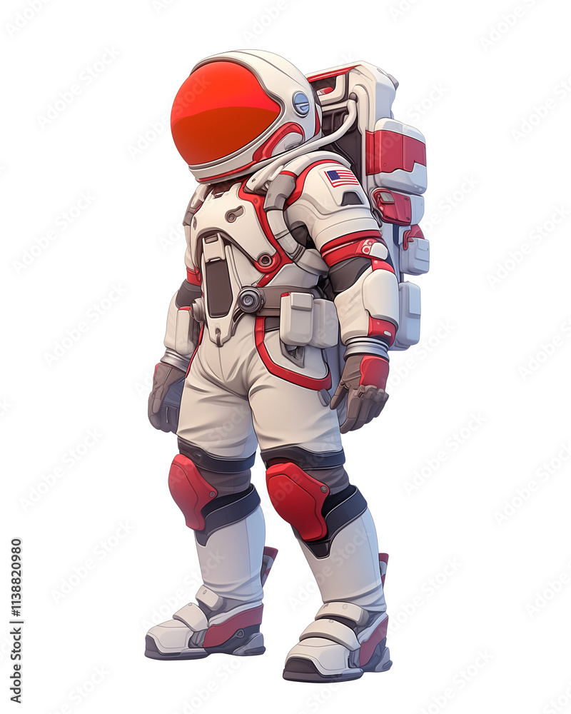 Aufkleber 3d cartoon male astronaut in white and red spacesuit stands isolated on transparency background