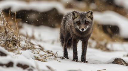 Obraz premium Arctic Fox in Winter Wonderland: Snow, Fur, and Wild Beauty