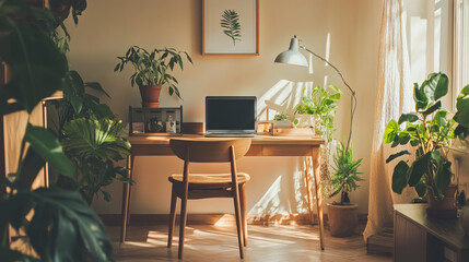 Home Office, Plants, Natural Light, Desk, Laptop