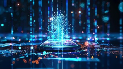 Glowing particles and light trails flow into a futuristic smartphone, representing data transfer and advanced technology in an abstract digital world - Powered by Adobe