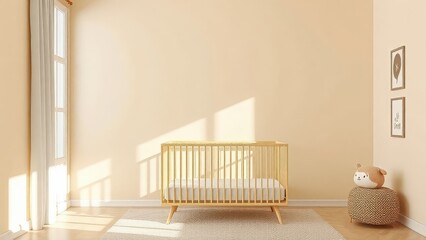 A baby room with a crib and a teddy bear