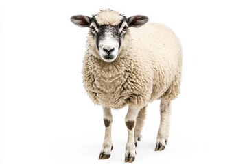 Obraz premium A fluffy sheep stands against a white backdrop.