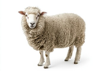 Fluffy sheep standing against white background