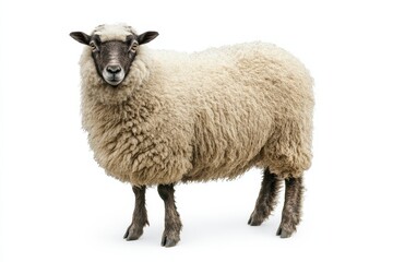 Fluffy sheep against white background