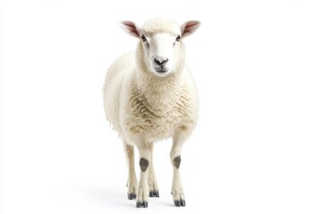 Fototapeta premium Fluffy white sheep against white background
