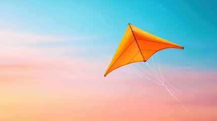 vibrant orange kite soaring against pastel sky, evoking joy and freedom