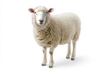 Fluffy sheep against white background.