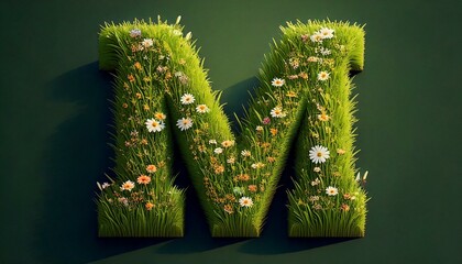 Grass & Floral Isometric Alphabet - M